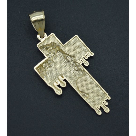 Real 10K Solid Yellow-White Gold 3D Textured Jesus Head Cross Pendant 3.2gr - Picture 4 of 7
